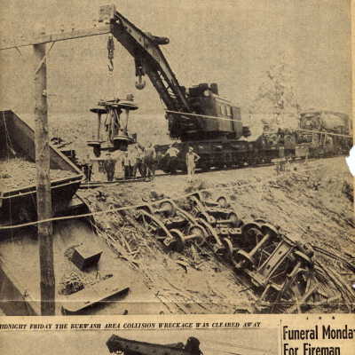 Newspaper Article - Big Hook Clears CNR Collision wreckage