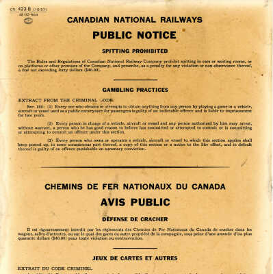 CNR "Public Notice: Spitting Prohibited" Board in Wood Frame