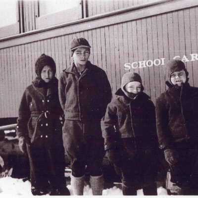 Photograph, Students Infront of School Car, March 1939.