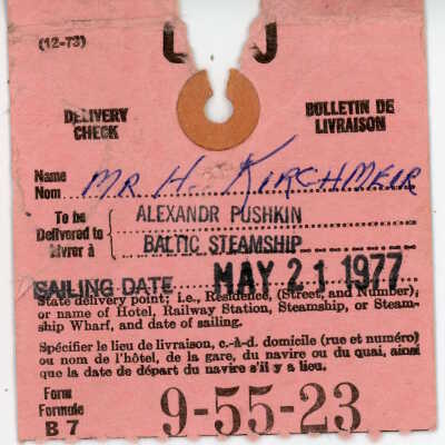 Photographic Reference, Canadian National Railways, Baggage Transfer Delivery Check, to MS Aleksandr Pushkin.