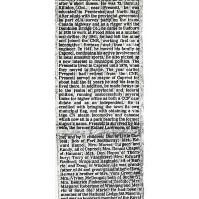 Document, Obituary, Harold Prescott.