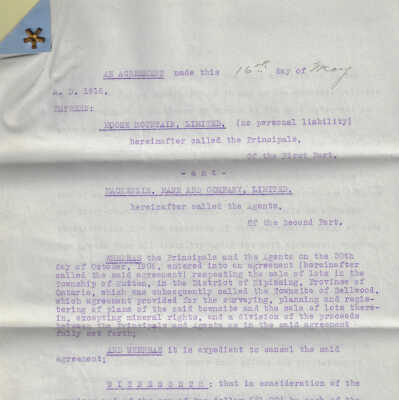 Agreement to Cancel Township of Sellwood Townsite Agreement, Moose Mountain Limited (Principale) and Mackenzie, Mann and Co. Limited, May 16th 1918