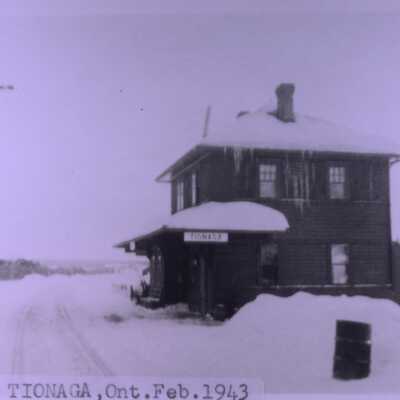 Photograph, CNR Station at Tionaga, Ontario, February 1943.