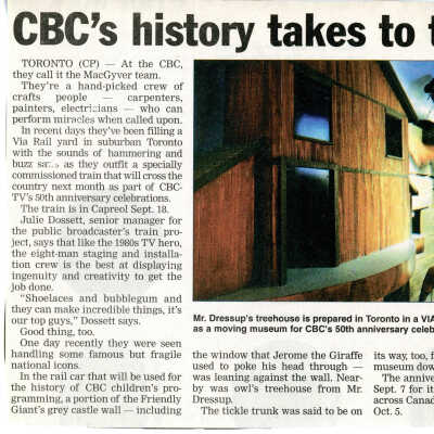 "Cbc'c History takes to the Railways" in Aug 29, 2002 Sudbury Star