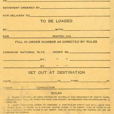 Canadian National Railways: Empty Car Bill Form