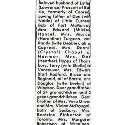Document, Obituary, Harold Prescott.