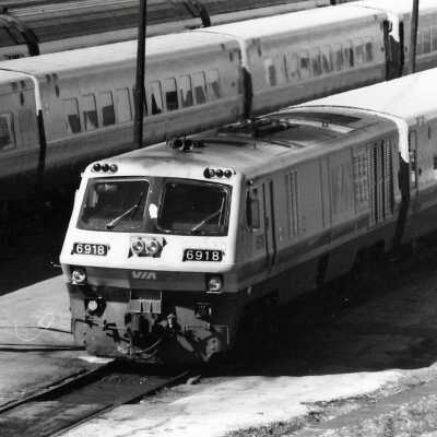 Photograph - VIA Rail passenger trains in Toronto's Spadina yard, April 1984