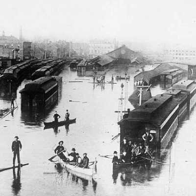 Photograph, Old Bonaventure Grand Trunk Station flood.