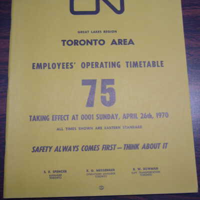 CN Great Lakes Region Toronto Area Employees' Operating Timetable