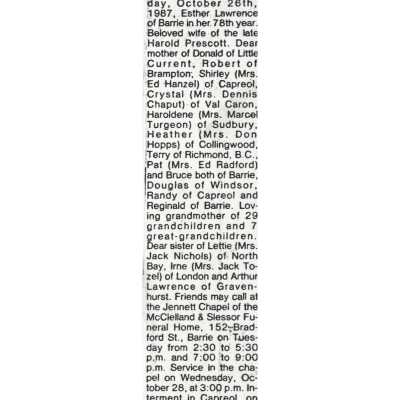 Document, Obituary, Esther Prescott.