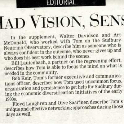 Document, Tom Davies Had Vision, Sense Of Service.