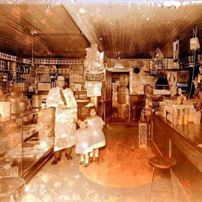 Photograph, Sudbury, Grenon's Groceries and Meat, King and Clinton Street, Flour Mill