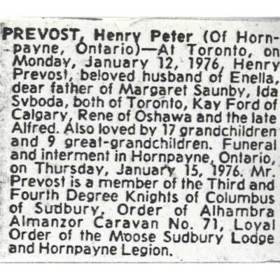 Document, Obituary, Henry Peter Prevost
