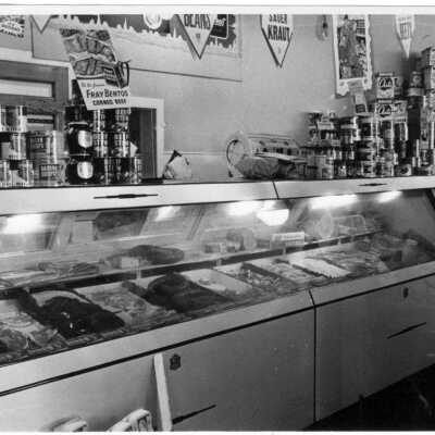 Photograph, Sudbury, Grenon's Groceries and Meat, King and Clinton Street, Flour Mill