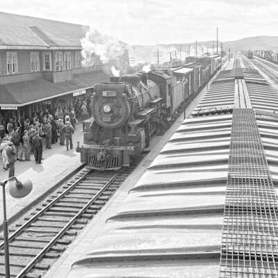 Photograph - Steam locomotive at the Capreol CNR Station, May 31st 1955. A.G. Sweezey Retirement.