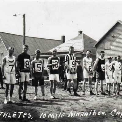 Photograph, "Athletes, 10 Mile Marathon. Capreol, Ont."