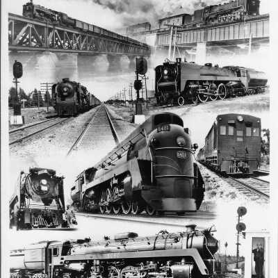 Collage of Canadian National Steam Locomotives and Train Cars