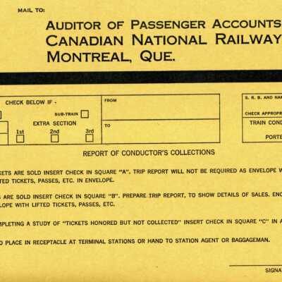 Document, Auditor of Passenger Accounts Canadian National Railways, Montreal Quebec, Blank.
