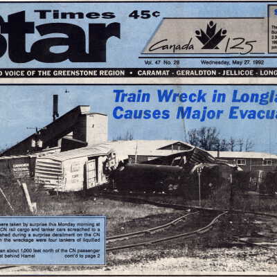 Newspaper Article - Train Wreck in Longlac Causes Major Evacuation