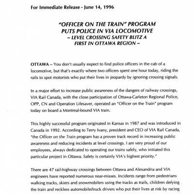 Document, VIA officer on train program.