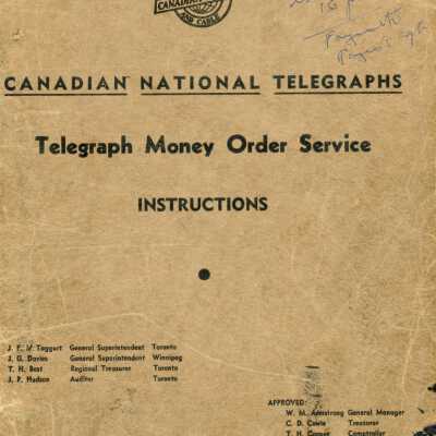 Canadian National Telegraphs, Telegraph Money Order Service, Instructions.