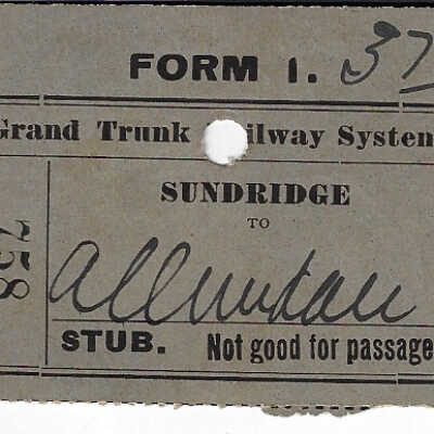 Grand Trunk Railway System: Sundridge to Allandale Ticket Stub