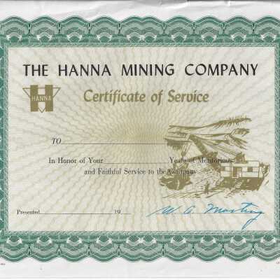 Certificate - The Hanna Mining Company Certificate of Service
