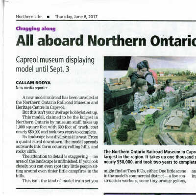 "All aboard Northern Ontario's largest model railroad" by Callum Rodya, Northern Life, June 8, 2017