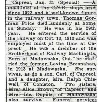 Document, Obituary, Thomas Gorman Price.