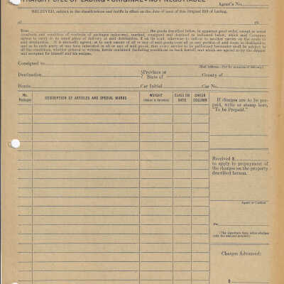 Canadian National: Straight Bill of Lading - Original- Non Negotiable