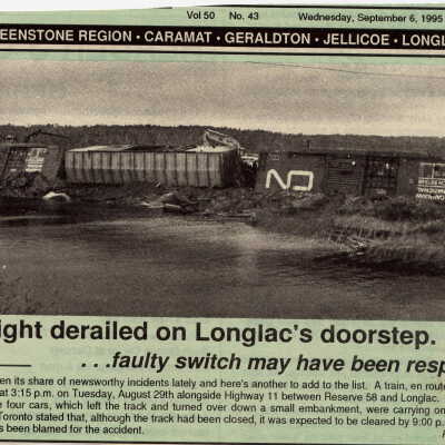 Newspaper Article - CN derailed on Longlac's doorstep