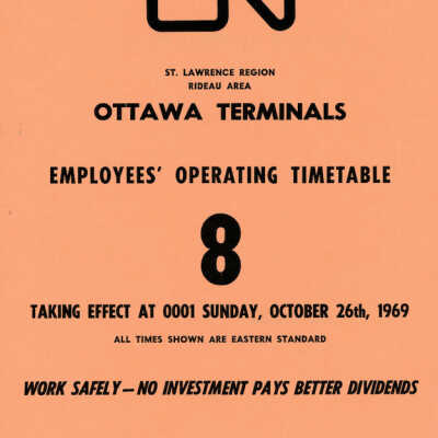 Employee Timetable, CN Rail, Ottawa Terminals 8, October 26th 1969.