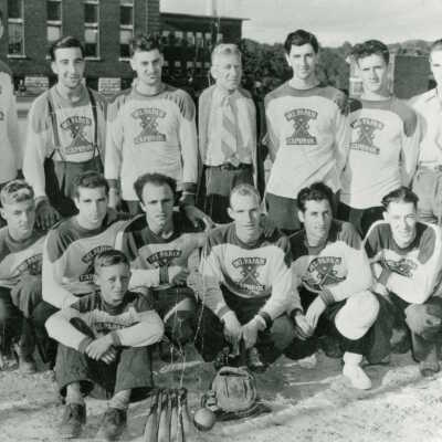 Photograph, Capreol Mercantile League Championship, Duke Thomas, L. Thomas, Silvio Delpapa, Dawson Emerson, Bill Ouellet, Jim Farelli, Roy Robinson, Terry White, Doug Dunsby, Earl Harvey, Rex Legault, George Delpapa, Hank Thompson, John Smagac, Ted Lambovitch, August 31st 1948.