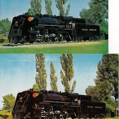 Ontario Northland Railway Postcard showing an Old Steam Engine in Lee Park, North Bay ON