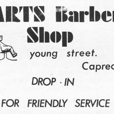 Newspaper Advertisement, Arts Barber Shop, Capreol.