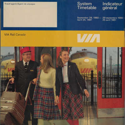 VIA Rail Systems Timetable, September 29, 1980 - April 25, 1981