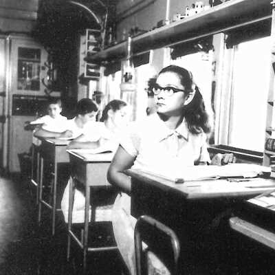 Photograph - Algebra student in Fred Sloman's school car