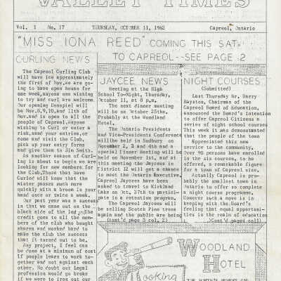 The Capreol and Valley East Times: Vol 1 (17) October 11, 1962