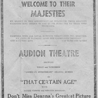 Newspaper Advertisement, Audion Theatre, Capreol, 1939.