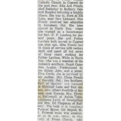 Document, Obituary, Rita Proulx.