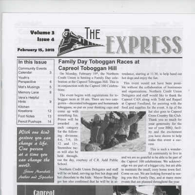 Capreol Express Family Day Toboggan Races Volume 3
Issue 4
February 2018
