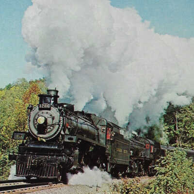 Canadian Pacific Railway Postcard showing Steam Engine #1286 on the Western Maryland, climbing Jack’s Mountain near Iron Springs, PA, 1966