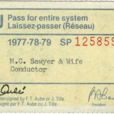 Canadian National: Entire System Pass, M. C. Sawyer & Wife, 1977