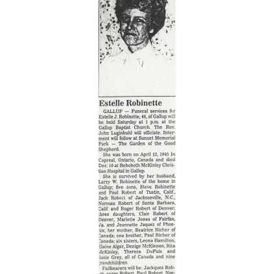 Document, Obituary, Estelle Robinette