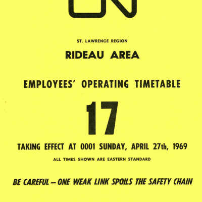 Employee Timetable, CN Rail, Rideau Area 17, April 27th 1969.