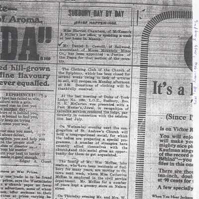 Document- "Sudbury Day by Day Brief Happenings"