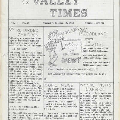 The Capreol and Valley Times: Vol 1 (18) October 18, 1962