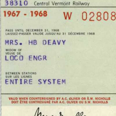 Canadian National: Entire System Widow Pass, Mrs H. B. Deavy, 1967