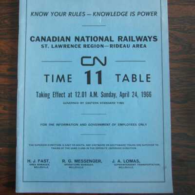 Canadian National Railways St. Lawrence Region / Rideau Area Time Table No. 11, taking effect April 24, 1966