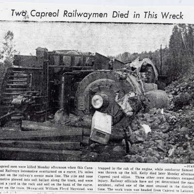 Newspaper article - Two Capreol Railwaymen Died in This Wreck